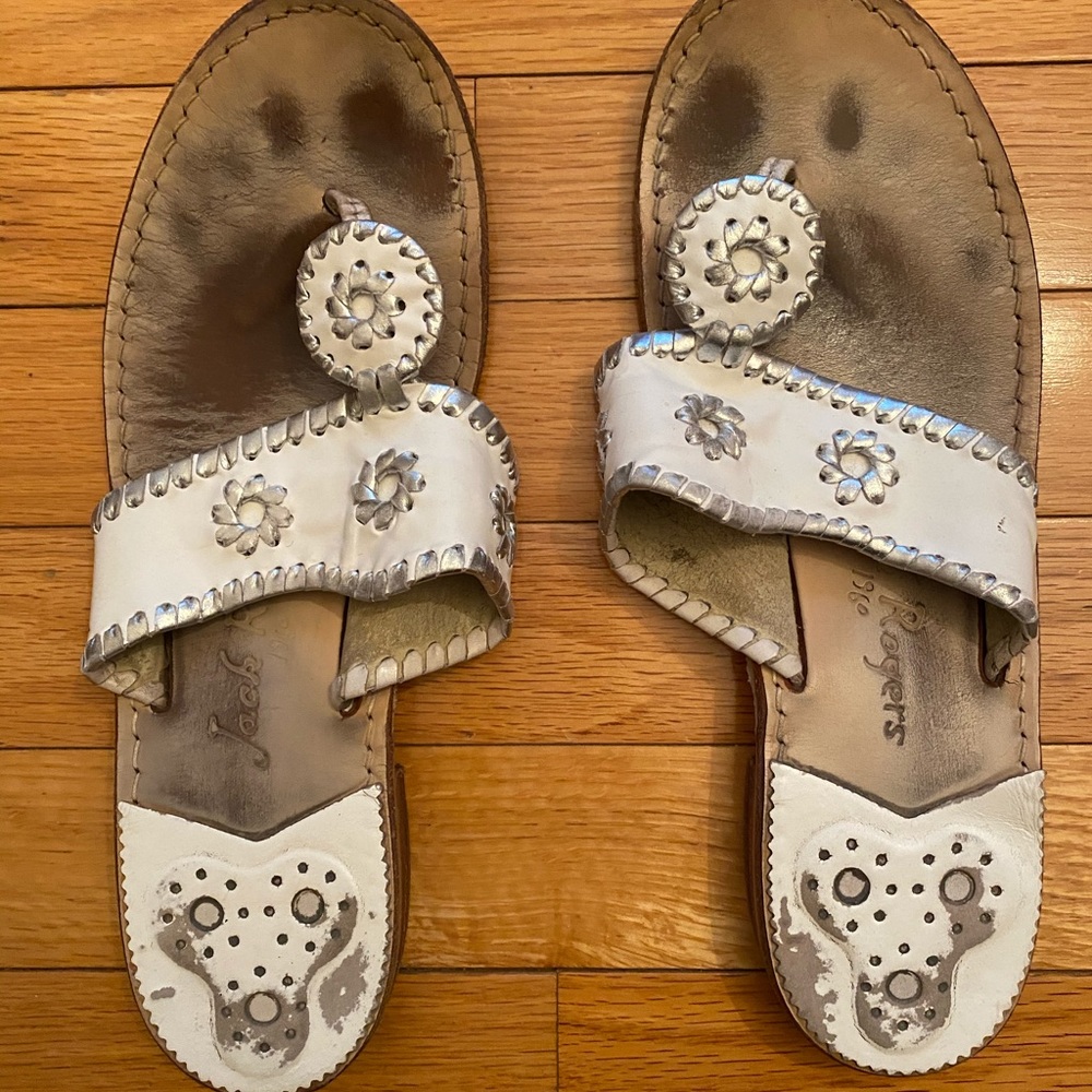 White and Silver Jack Rogers Sandals